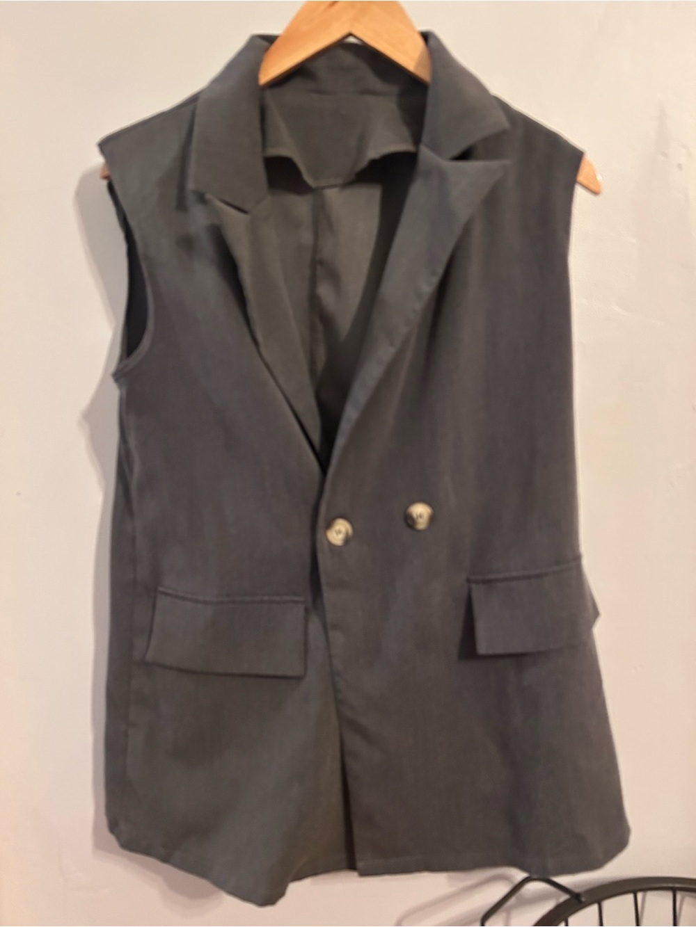 SHEIN Charcoal Black Double-Breasted Sleeveless Blazer Vest